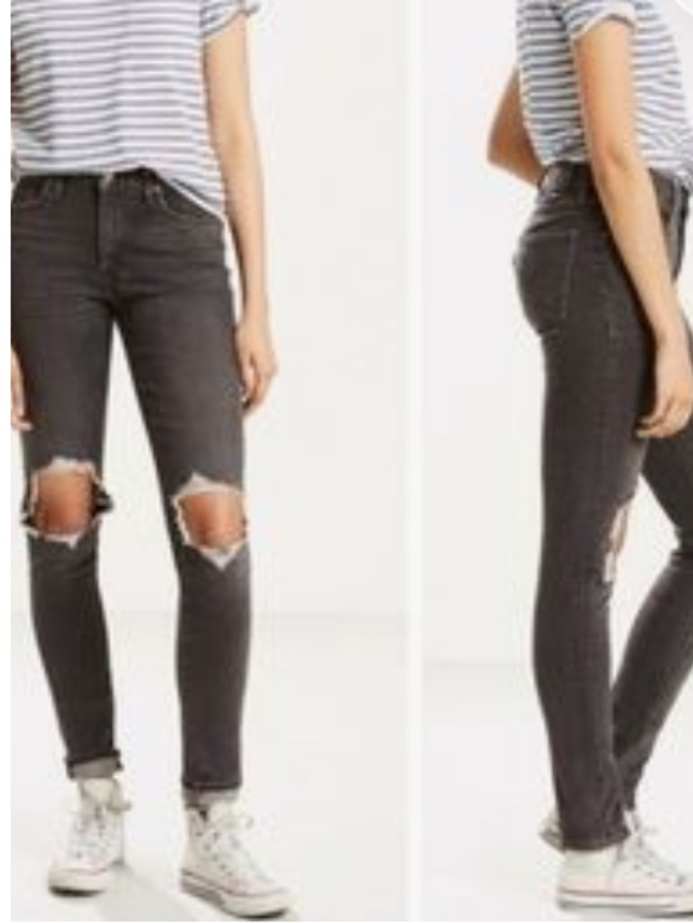 Levi's 721 High Waisted Distressed Black Jeans Sz 28